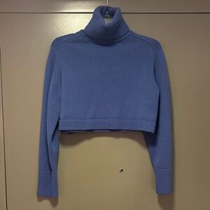ZARA Blue Ribbed Knit Cropped Sweater